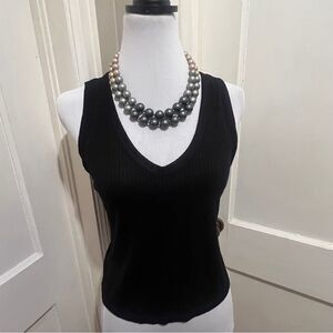 Rachel Roy Black Ribbed V-Neck Tank Top Women's X-Large